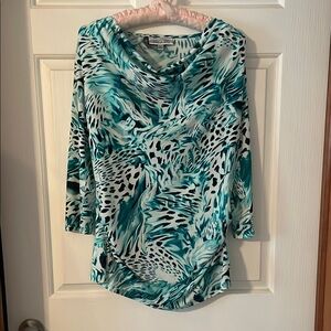 Jennifer Lopez Teal and Black Patterned Women's Top